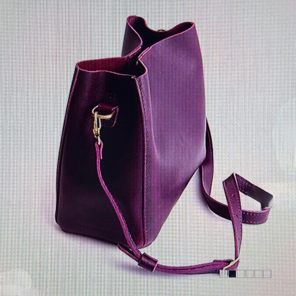 NWOT Portland Leather Good Butterfly Bucket Bag Dark Purple - Picture 7 of 8
